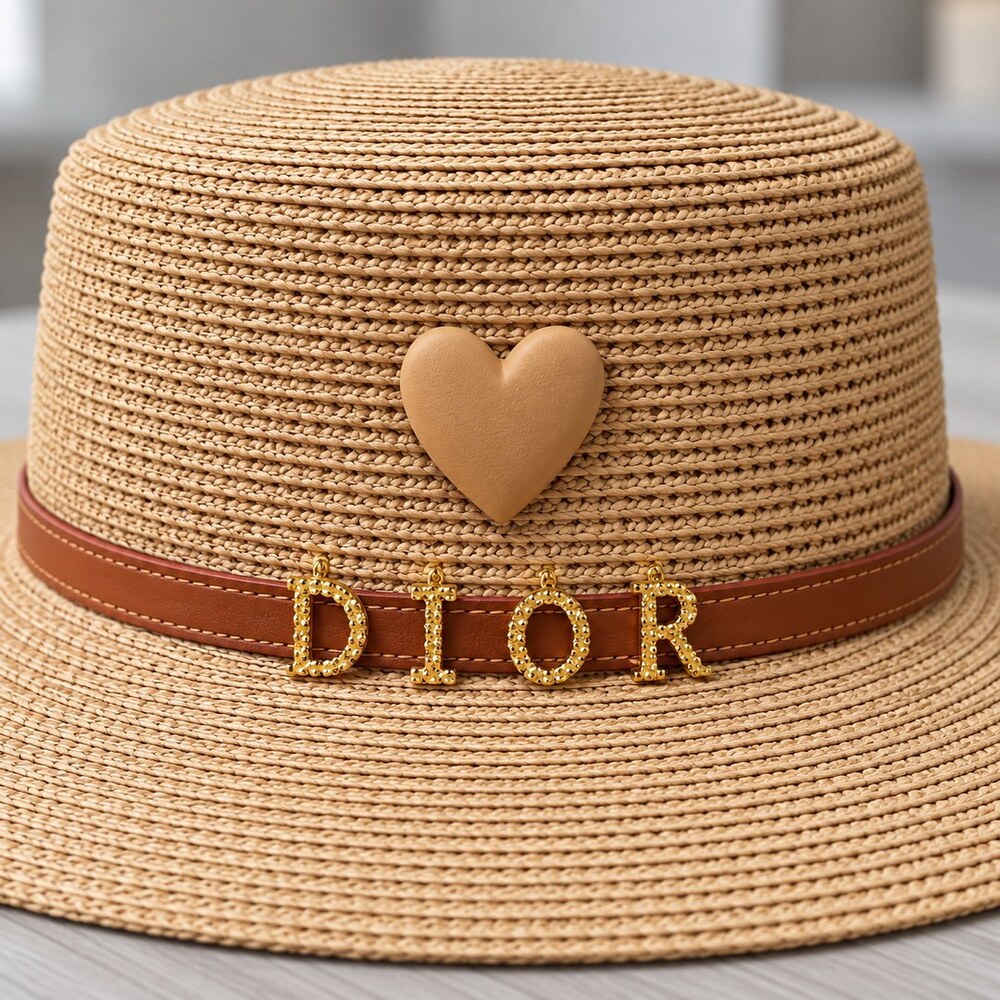 Dior Beige Heart Straw Sun Hat - Picture 5 of 6